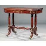 American Classical Brass Inlaid Mahogany Games Table , early 19th c., probably New York, foldover