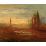 Karl Termohlen (Danish/Illinois, 1863-1938) , "Tonal Landscape with Italian Cypress Trees", oil on