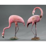 Pair of Vintage Cast Iron Flamingos , taller h. 24 in
