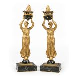 Pair of Neoclassical-Style Gilt Bronze and Marble Torcheres , c. 1880, base marked "PARIS/