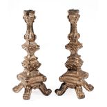 Pair of Italian Carved Giltwood Pricket Candlesticks , h. 26 in., w. 10 in., d. 10 in