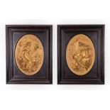 Pair of Antique German Gilt Metal Plaques , each allegorical relief marked "K.St." and "J.