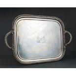 Georgian Sheffield Plate Tea Tray , early 19th c., gadroon border and handles with scallop shells,