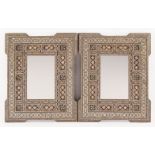 Pair of Moorish Bone and Mother-of-Pearl Inlaid Mirrors , bracketed corners, inset decoration , h.