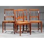 Four George III Inlaid Mahogany Side Chairs , early 19th c., reeded slatted back, caned seats, H