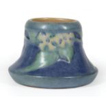 Newcomb College Art Pottery Inkwell , 1928, decorated with low relief-carved jasmine and leaves