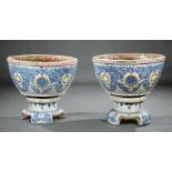 Pair of Large Ceramic Mosaic Garden Jardinières , floral and beaded decoration, h. 29 in., dia. 30