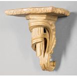 Pair of French Carved and Painted Brackets , c. 1900, shaped shelf, scroll support, h. 8 1/2 in., w.