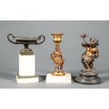 Four Decorative Bronze Items , incl. Bradley & Hubbard thermometer, h. 10 in.; tazza on marble base;