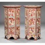 Pair of Egyptianesque Inlaid Hardwood "Tabouret" Tables , hexagonal tops, conforming body