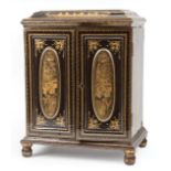 Chinese Export Gilt-Decorated Black Lacquer Table Cabinet Necessaire , mid-19th c., decorated