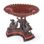 Fine Italian Grand Tour Carved Rosso Antico and Bronze Figural Tazza , c. 1850, signed "B.