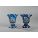 Pair of Italian Painted Blue Glass Vases , 19th c., reserve-decorated with dancing nudes and