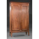Acadian Carved Cypress Armoire , early 19th c., stepped cornice, paneled doors, fiche hinges,