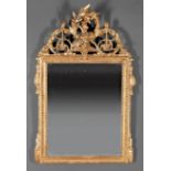 Louis XVI-Style Giltwood Mirror , high trophee crest, bracketed surround, h. 35 1/2 in., w. 23