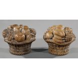 Pair of Carved Pine Fruit Baskets , 19th c., h. 9 1/2 in., dia. 11 in