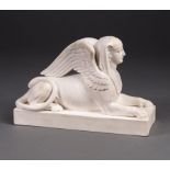 Wedgwood Parian Ware Sphinx , c. 1885, impressed uppercase mark, h. 4 1/2 in., w. 7 in., d. 2 1/2 in