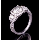 Platinum and Diamond Ring , prong set round brilliant cut diamond, 7.80 - 7.80 x 5.00 mm, exact