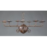 Continental Tole and Wrought Iron Nine-Light Chandelier , 20th c., central sphere, scroll arms, h.