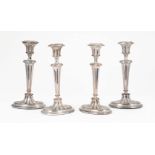 Set of Four Antique English Silverplate Candlesticks in the George III Taste , early 20th c.,