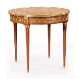 Antique Louis XVI-Style Bronze-Mounted and Inlaid Kingwood Bouillotte Table , Brêche d'Alep marble