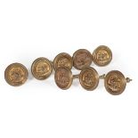 Eight Antique American Brass Tie Backs , foliate design, dia. 2 7/8 in . Provenance: Schwitz