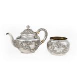 Gorham "Fleury" Sterling Silver Teapot and Waste Bowl , pat. 1909, teapot h. 5 5/8 in., total wt.