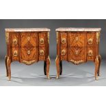 Pair of Louis XV-Style Bronze-Mounted and Inlaid Rosewood Blockfront Commodes , shaped rouge