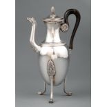 French Restauration 1st Standard Silver Coffee Pot , 1809-1819, amphora form, domed cover with pod