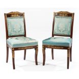 Pair of Continental Carved, Bronze-Mounted and Gilded Mahogany Side Chairs , probably 19th c.,