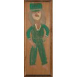 Jimmie Lee Sudduth (American/Alabama, 1910-2007) , "Green Jump Suit", oil on plywood, pencil-