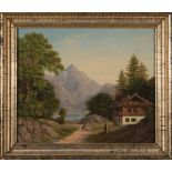 Continental School, 1857 , "Mountainous Landscape with Tyrol Hut", oil on canvas, monogrammed "CI"