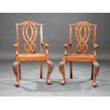 Pair of Anglo-Colonial Carved Teak Armchairs in the Georgian Taste , late 19th c., arched crest