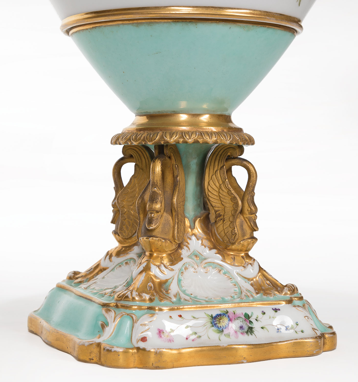 Good Paris Porcelain Gilt and Polychrome Covered Urns , 19th c., incised mark, portrait medallion - Image 2 of 2