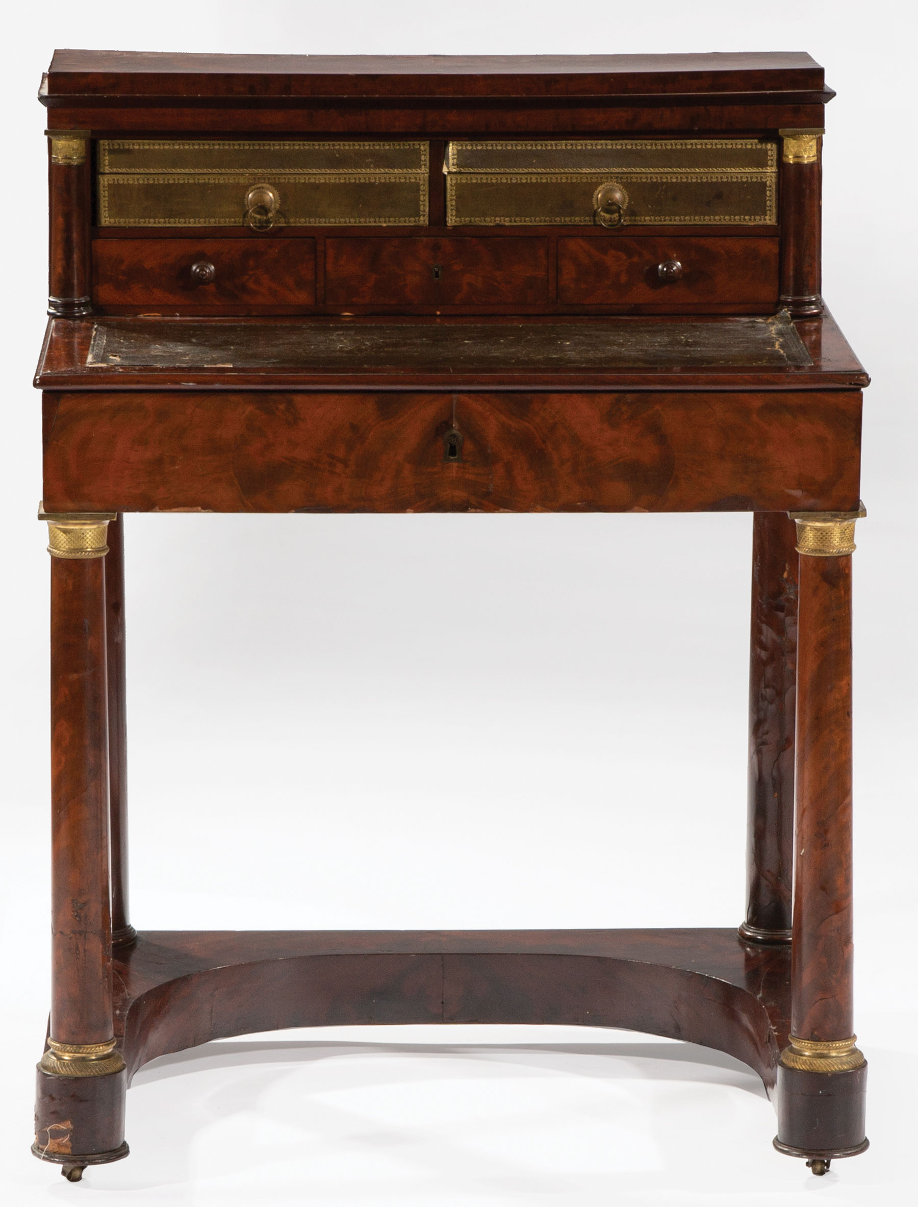 Empire Bronze-Mounted Mahogany Bureau , early 19th c., fitted superstructure, leather writing - Image 2 of 2