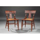 Pair of American Classical Faux Bois Side Chairs , early 19th c., scrolled crest rail, vasiform