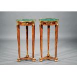 Pair of Empire-Style Bronze-Mounted and Inlaid Kingwood Gueridons , malachite mosaic top, frieze