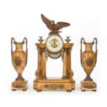 Empire-Style Bronze-Mounted Sienna Marble Three-Piece Clock Garniture , c. 1900, spreadwing eagle
