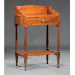 American Federal Mahogany Washstand , early 19th c., shaped gallery, frieze drawer, turned supports,