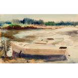 Karl Wolfe (American/Mississippi, 1904-1985) , "Landscape with Tethered Boat", watercolor on