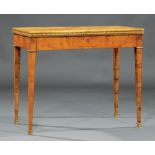 Continental Bronze-Mounted Elm Console Table , 19th c., Sienna marble top, frieze drawer, tapered
