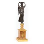 French Gilt and Patinated Bronze Figural Standard , 19th c., Winged Victory, later hardwood