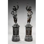Pair of Large Continental Patinated Bronze Figural Torcheres , 20th c., in the Egyptian taste,