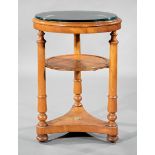 Charles X Walnut Vitrine , 19th c., dished top with wood gallery and glass cover, medial tier,