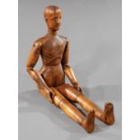 Carved Wood Artist's "Lay" Figure , articulated joints, h. 32 in., w. 8 1/2 in., d. 3 1/2 in