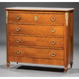 Antique Continental Neoclassical-Style Kingwood Parquetry Commode , inset marble top, 4 drawers,