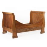 Continental Carved Walnut Day Bed , 19th c., scrolled headboard and foot board, foliate and floral