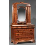 American Late Classical Carved Mahogany Wig Dresser , c. 1840, scrolled crest, octagonal mirror