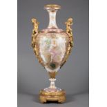 Large Bronze-Mounted Sevres-Style Polychrome and Gilt Porcelain Vase , 19th c., with a scene of