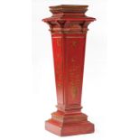 Continental Chinoiserie-Painted Pedestal , molded rotating top, reverse tapered standard, shaped